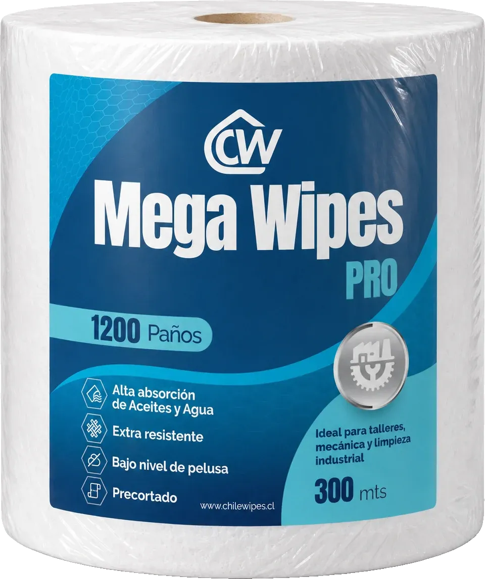 Rollo Mega Wipes Pro de Chile Wipes, etiqueta azul, 1200 paños y 300 metros