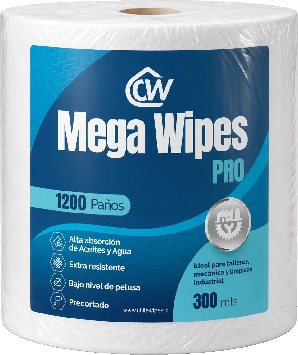 Rollo Mega Wipes Pro de Chile Wipes, etiqueta azul, 1200 paños y 300 metros